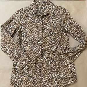 J. McLaughlin Brown Leopard Print Shirt Size Small